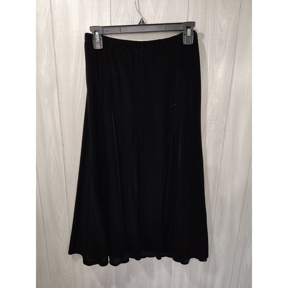 Vintage Black Velvet Midi Skirt Women's Petite L Dark Fairy Whimsigoth Pullon